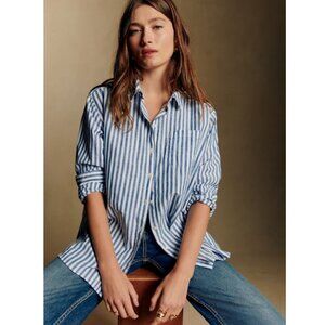 Sézane Max Shirt / Size 44 / US 12 / Striped Blue Oversized Button Down
